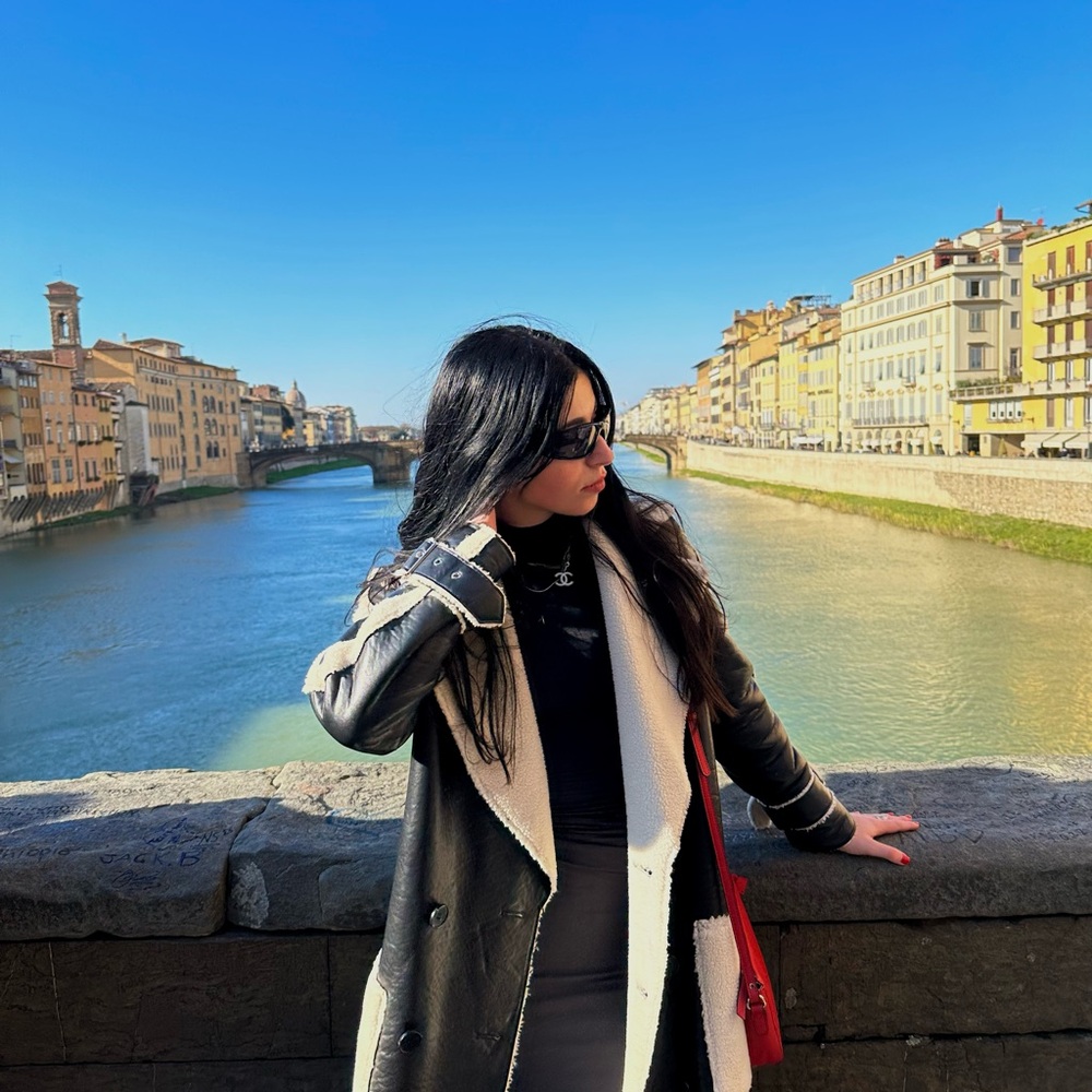 Elegant Black and White Reversible Leather Coat